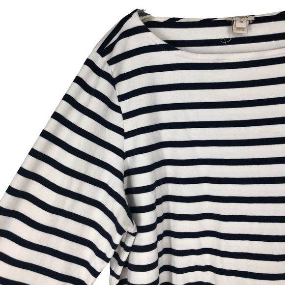 J. Crew Black & White Striped Popover Blouse w/Sheer Blk Lace Cuffs, frilly XXL - Picture 3 of 7